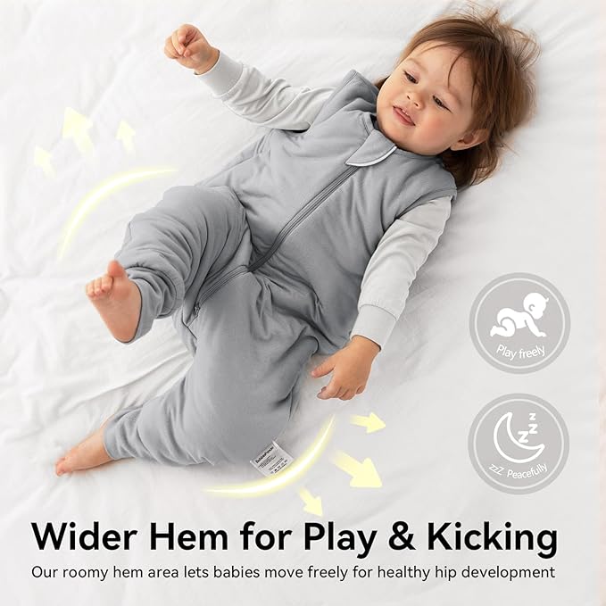 Rayon Made From Bamboo Sleep Sack 12-24 Months 0.5 Tog Ultra Soft Summer Toddler Sleep Sack 1t-2t with Feet 2-Way Zipper Lightweight Sleeping Bag Baby Wearable Blanket (2 Pack)-Pink & Gray