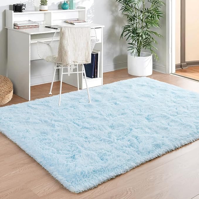 Merelax Soft Modern Indoor Shaggy Area Rug for Bedroom Livingroom Dorm Kids Room Home Decorative, Non-Slip Plush Fluffy Furry Fur Rugs Comfy Nursery Accent Floor Carpet 4x5.9 Feet, Baby Blue