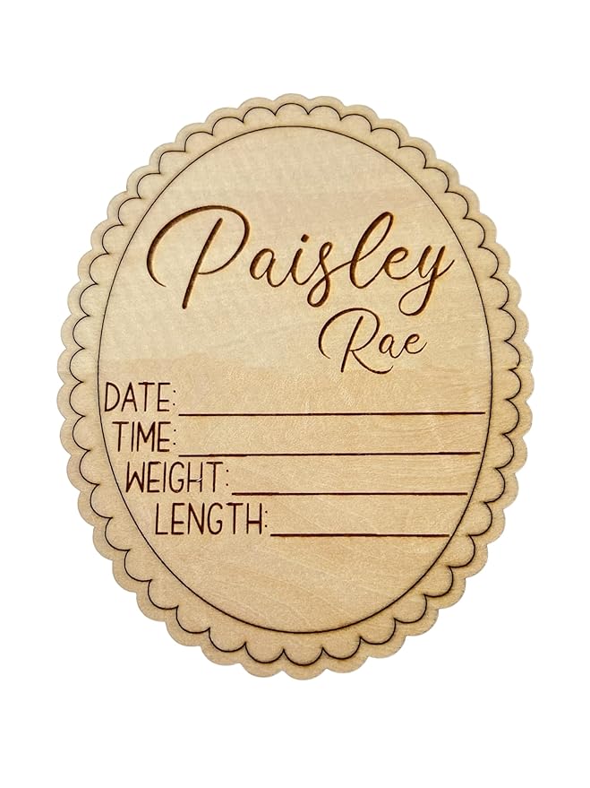 Personalized Engraved Scallop Edge Baby Stat Sign, Birth Announcement Plaque, Baby Shower - Newborn Keepsake (Stat Sign)