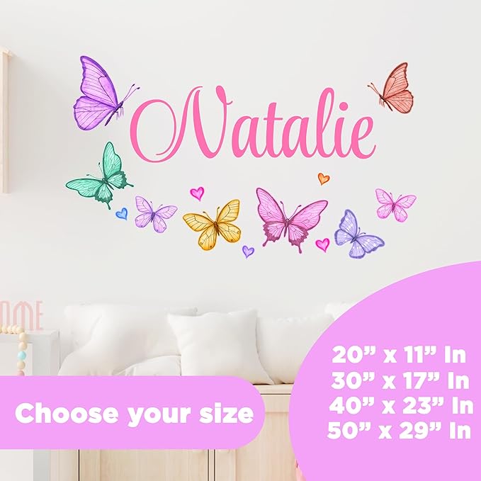 Personalized Name Butterfly Decor I Wall Decals for Girls Bedroom I Pink Room Decor I Butterfly Decorations I Multiple Size & Color Options