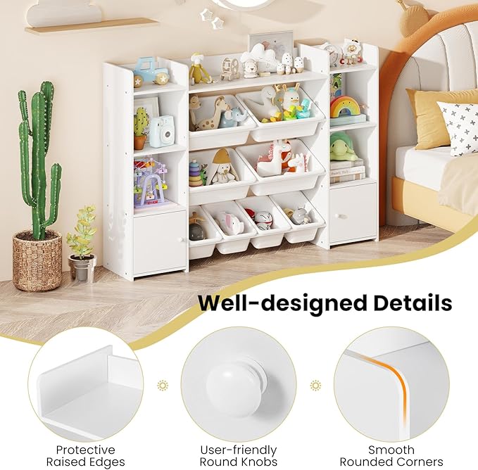 Costzon 56'' Kids Toy Storage Organizer with 8 Removable Bins, 4-Tier Toddler Bookshelf Cubbies, Preschool Children's Montessori Bookshelf w/6 Large Cabinet for Playroom, Daycare, Kids Room, Classroom