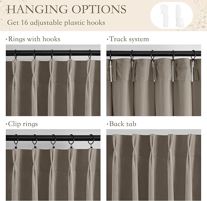 StangH Pinch Pleat Velvet Curtains for Living Room, Vertical Light Blocking Floor to Ceiling Drapes with Hooks Super Soft Luxury Home Decor for Villa Hallway, W40 x L108, 2 Panels