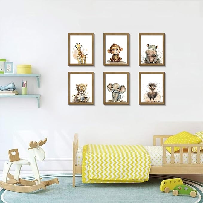 calmart Safari Animals Wall Art - Set of 6 Unframed Wall Prints - Baby Nursery Decor for Boys Girls