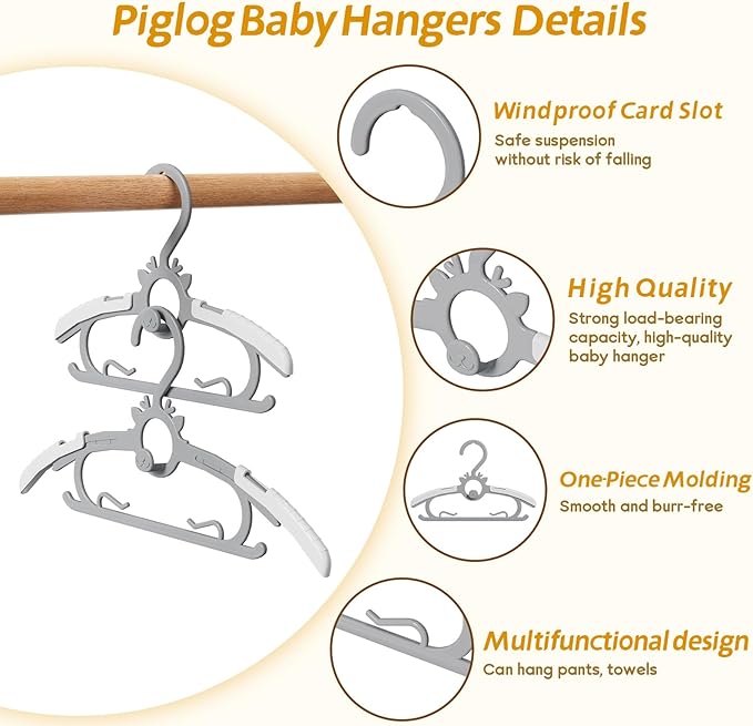 Toddler Hangers 60PCS, 11"-14" Extendable and Stackable Baby Hangers, 45g Ultra-Thick Space Saving Non-Slip Plastic Hanger for Infant, Kids and Nursery Closet, Gray