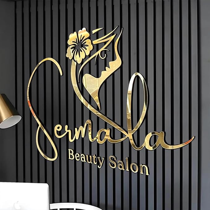 Custom Gold Acrylic Logo Sign for Business Salon or Office Wall Signage (Light gold)
