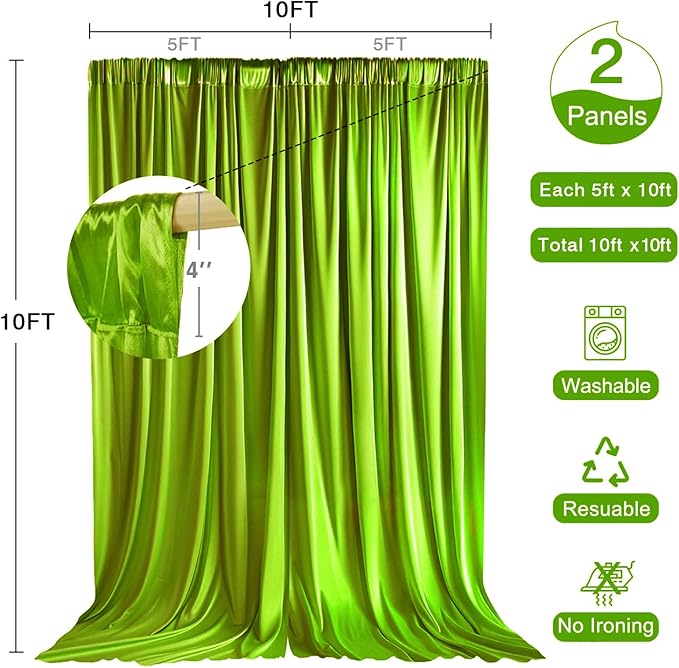10x10ft Wrinkle Free Parrot Green Photo Curtains Backdrop Parrot Green Curtains Photo Backdrop for Parties Bridal Shower Birthday Photo Photography YUNBSDJ157