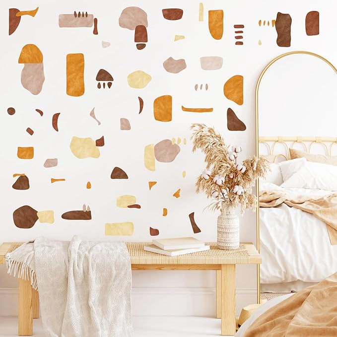 Terrazzo Pattern Wall Stickers Boho Geometric Wall Decals Peel and Stick Irregular Abstract Pattern Stickers Removable Modern Boho Wall Decals for Bedroom Living Room Decor