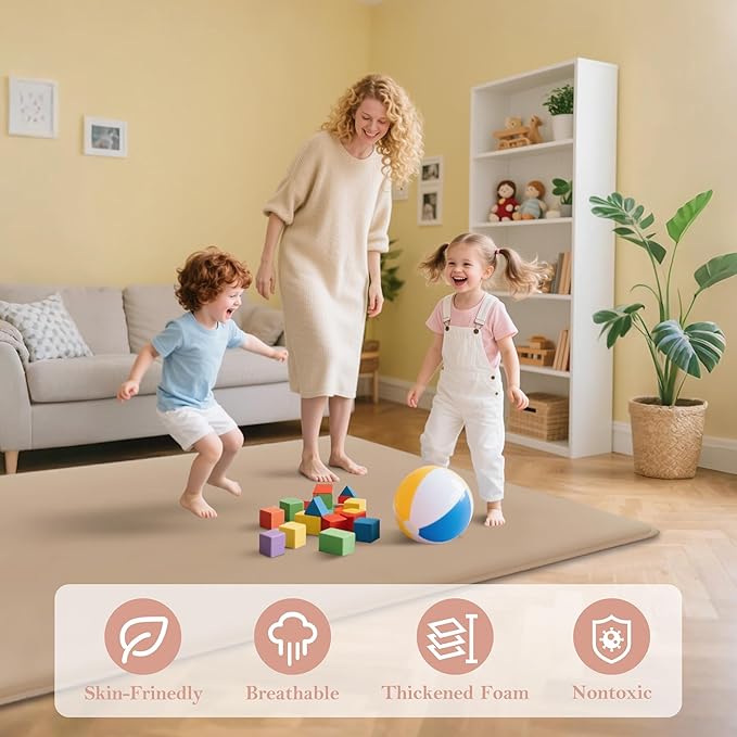 PapaMama Ultra Soft Baby Play Mat for Floor, 1.3" Thick Memory Foam 50x50 Playpen Mat with Non-Slip Backing, Coral Velvet Child Nursery Rug, Tummy Time & Crawling & Yoga Mat for Infant, Toddlers, Kids