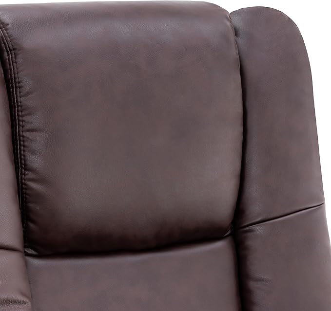 MCombo Swivel Recliner with Ottoman Chair, TV Chair Sets with Vibration Massage, for Small Space Living Room Bedroom 9096 9099 (Faux Leather, Dark Brown)
