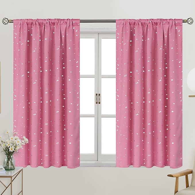 BGment Kids Blackout Curtains for Bedroom, Rod Pocket Room Darkening Curtains Decoration Thermal Insulation Window Drapes for Nursery, Children Room, 2 Panels, Each 52 x 45 Inch, Pink