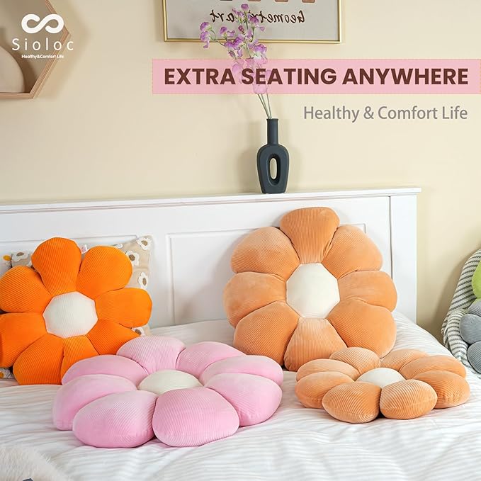 sioloc Flower Pillow,Flower Shaped Throw Pillow Butt Cushion Flower Floor Pillow,Seating Cushion,Cute Room Decor & Plush Pillow for Bedroom Sofa Chair(Blush,29.5'')
