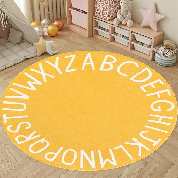 3ft Kids Circle Rug,ABC Rugs for Kids Playroom,Colored Alphabet Nursery Area Rug, Non-Slip Mat, Carpet Suitable Modern Home Decoration for Living Room Machine Washable Rugs, Anti-Slip Easy Clean