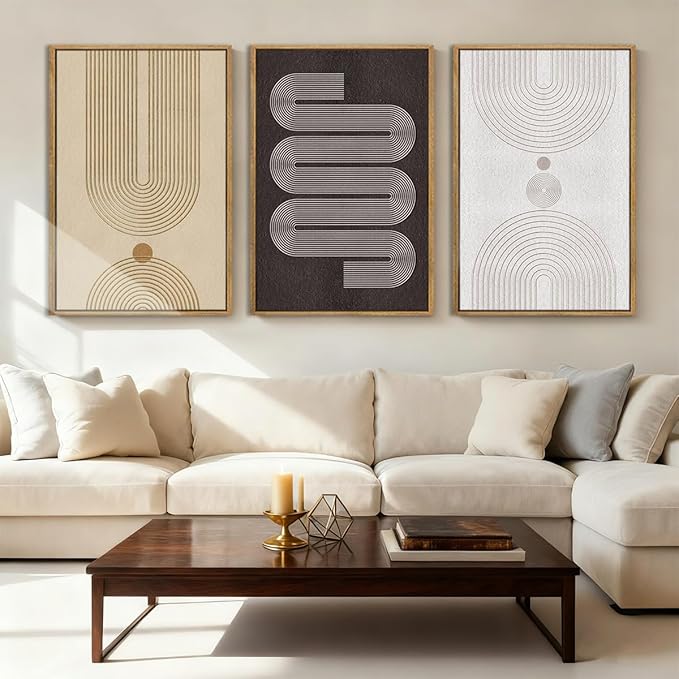 Anyzal Neutral Modern Wall Art Geometric Line Artwork for Living Room Bedroom Office 16x24 Inch Set of 3