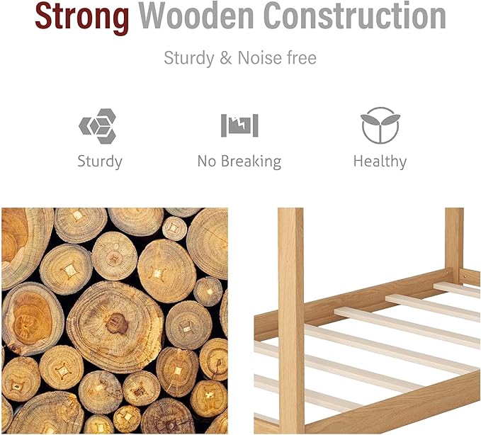 Merax Twin Size Wooden House Bed, Wood Color