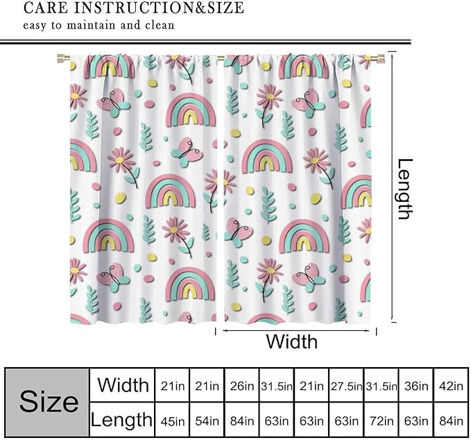 Kids Rainbow Curtains Boho Cartoon Colorful Stars Love Heart Lovely Abstract Art Pattern Print Window Drapes for Girl Bedroom Living Room Kitchen Decor,2 Panel Set,55Wx63H Inch Blackout