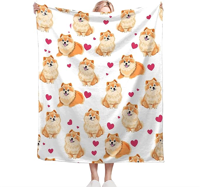 Pomeranian Gifts and Decor - Cute Dog Throw Blanket for Girls, Women, Kids, Adults - Soft, Warm, Cozy Fleece Blanket for Couch, Sofa, Bed - 60"x50"