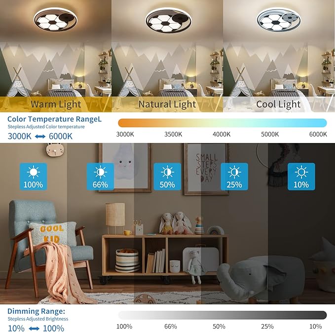Modern Ceiling Light LED Kids Room Ceiling Lamp for Bedroom Dimmable Soccer Flush Mount Ceiling Light with Remote Control 17" Living Room Light Fixtures for BoysRoom,Kitchen 3000k-6000K