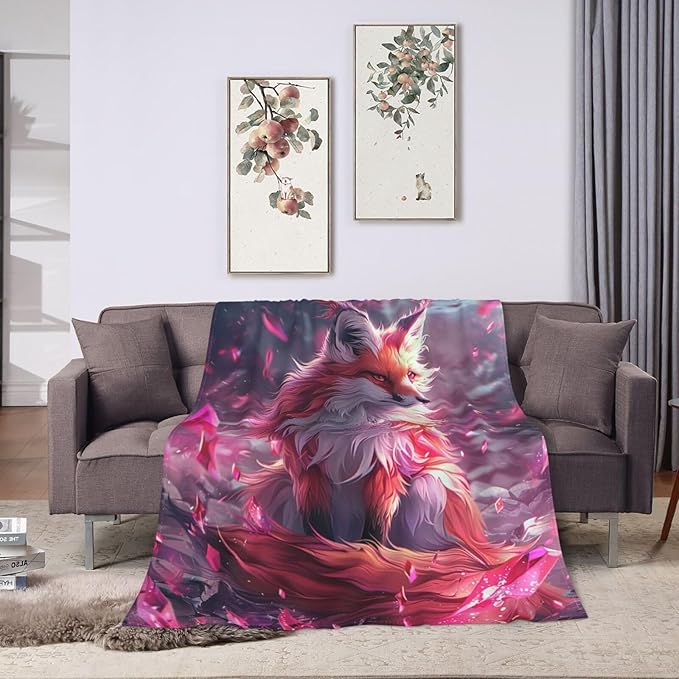 Fox Blanket Foxes Throw Blanket Animals Flannel Stuff Merch Cozy Decor Fleece Plush Fuzzy Warm Soft Lightweight Bedding Gifts for Fox Lover Women Men Girl Boy Couch 60"X50"