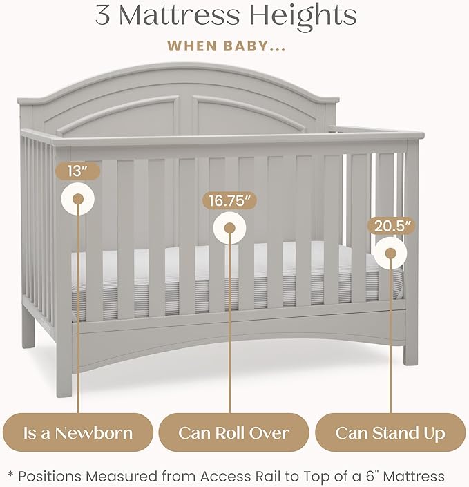 Delta Children Perry 6-in-1 Convertible Crib - Greenguard Gold Certified, Moonstruck Grey