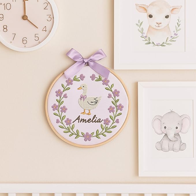 Personalized Baby Name Sign Welcome Baby Announcement Sign Newborn Baby Embroidery Hoop with Bows Baby Hospital Name Sign Custom Infant Baby Name Baby Shower Gifts (06)