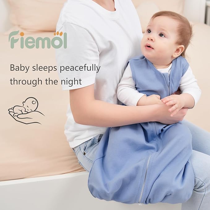 Baby Sleep Sack 6-12 Months, 100% Cotton Sleeping Sack for Newborn and Infant, 3 Pack Baby Wearable Blanket, 0.5 Tog Lightweight Double Zipper Sleep Bag Cyan