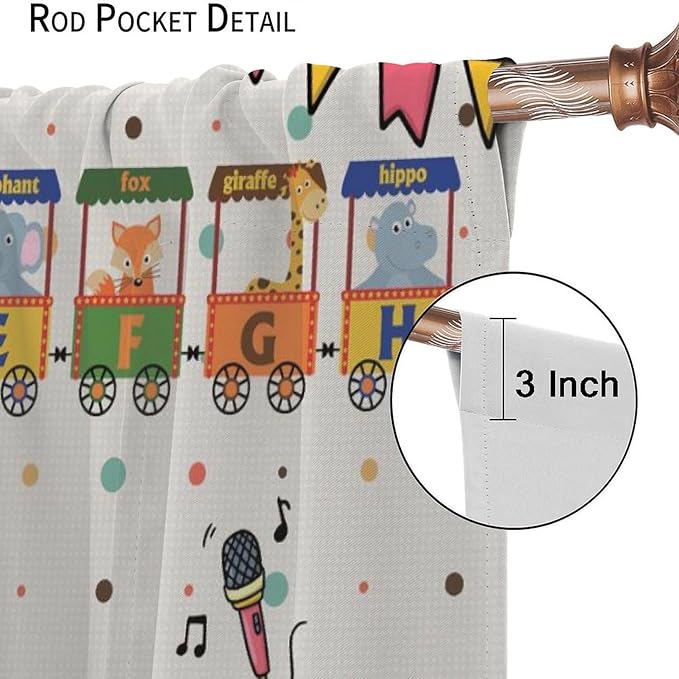 Alphabet Train Kids Curtain Animals Alphabet Children Teens Early Learning Printed Rod Pocket Blackout Window Treatments for Classroom Bedroom Nursery Playroom 42" W X 45" L