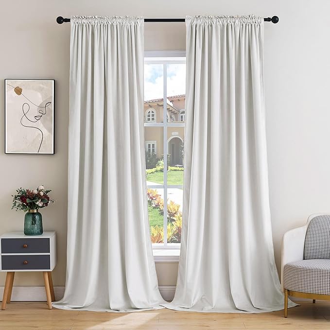 MIULEE White Velvet Curtains Thermal Insulated Blackout Curtain Drapes for Bedroom Living Room Darkening 96 Inches Long Curtains Panels Rod Pocket Set of 2