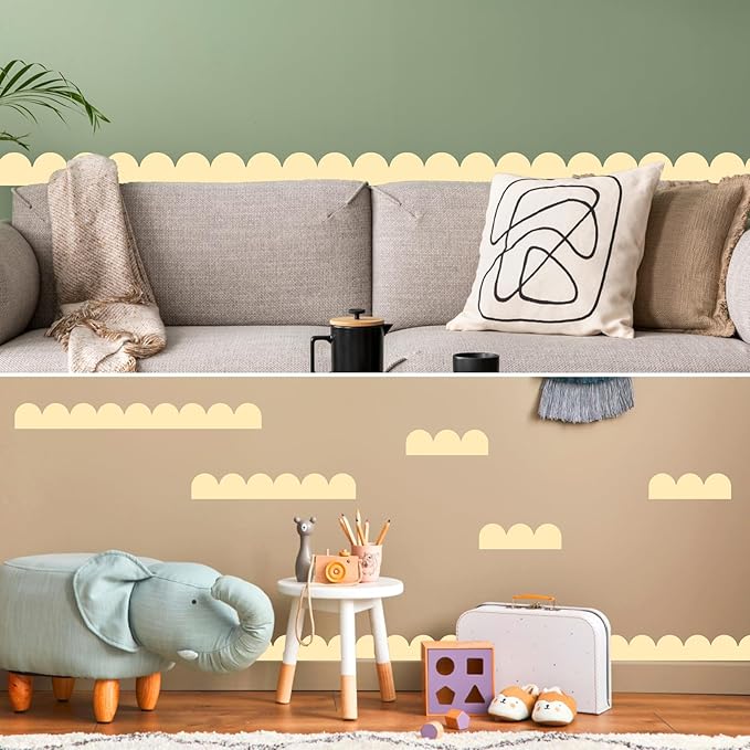 Scallop Pattern Wall Decals Vinyl Border Decals Peel and Stick Half Small Arch Wall Sticker Removable Semi Circle Sticker Decorative Edge Wall Decal for Kids Bedroom Playroom Nursery Decor