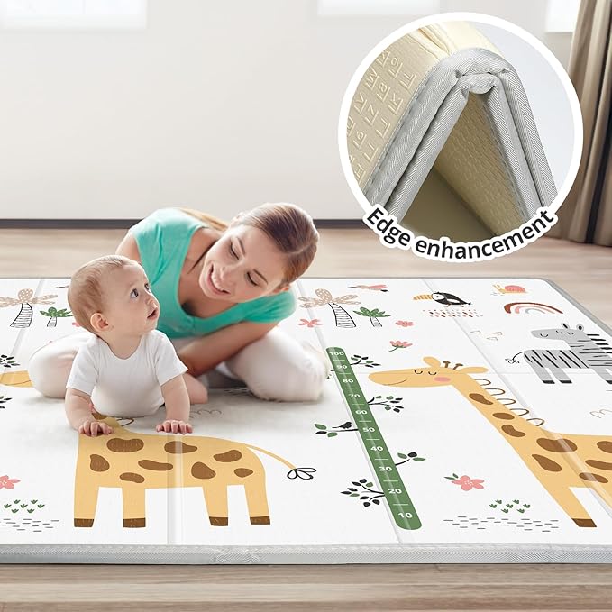 Baby Play Mat, 59"x59", Foldable, Reversible, Waterproof, Non-Toxic, Multi-Color
