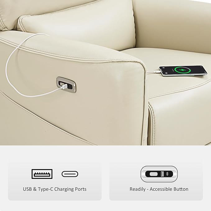 MCombo Power Swivel Rocker Recliner with Lumbar Support, Faux Leather Electric Nursery Glider Recliner Chair for Living Room, 6922 (Cream White)