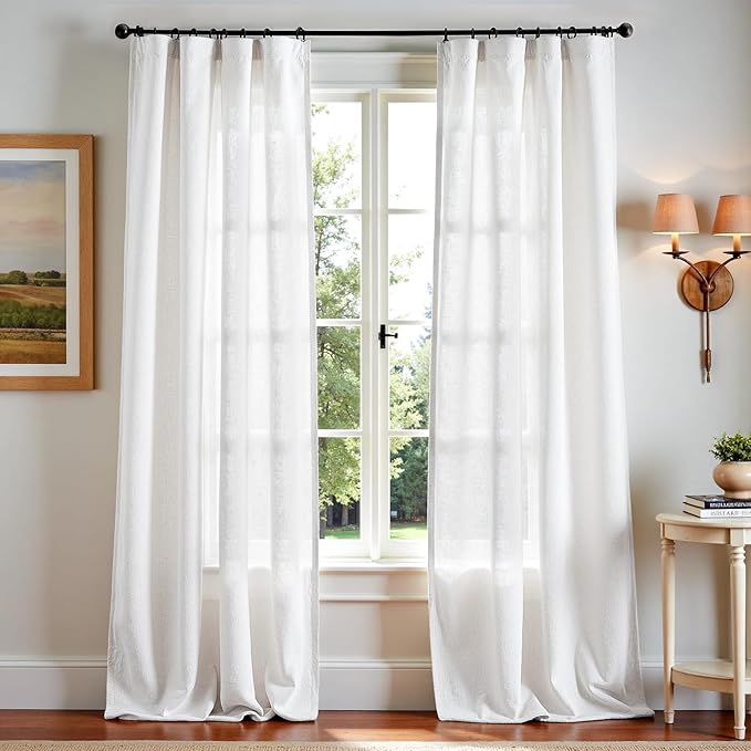 jinchan Linen Blend Curtains 102 inch Extra Long 2 Panels for Bedroom Living Room, Floor to Ceiling 50 inch Wide Farmhouse Drapes with Rod Pocket Back Tab(50W x 102L, Off White)