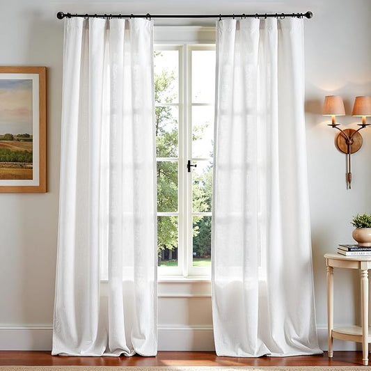 jinchan Linen Blend Curtains 102 inch Extra Long 2 Panels for Bedroom Living Room, Floor to Ceiling 50 inch Wide Farmhouse Drapes with Rod Pocket Back Tab(50W x 102L, Off White)