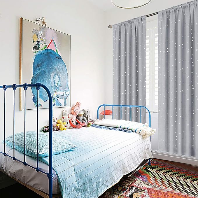 BGment Kids Blackout Curtains for Bedroom, Rod Pocket Room Darkening Curtains Decoration Thermal Insulation Window Drapes for Nursery, Children Room, 2 Panels, Each 42 x 84 Inch, Light Grey