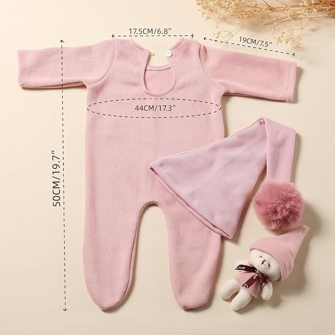 Ylsteed Newborn Photography Outfits - Girls & Boys Photo Shoot Costume Set - Infant Romper & Elf Hat (Pink)