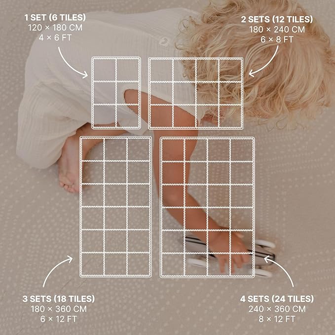 Toddlekind Premium Foam Playmat, 4 x 6 feet, 6 Tile Extra Thick Foam Floor Puzzle Mat for Babies/Toddlers Stylish, Non-Toxic, Odorless. Perfect for Tummy Time, Crawling, and Play. 0m+ (Beige/Brown)