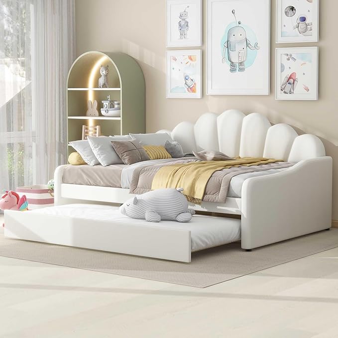 Bellemave Full Size daybed with Trundle for Adults, Kids, Girls, Teens, Full Size daybed with Trundle for Living Room, Velvet, Beige