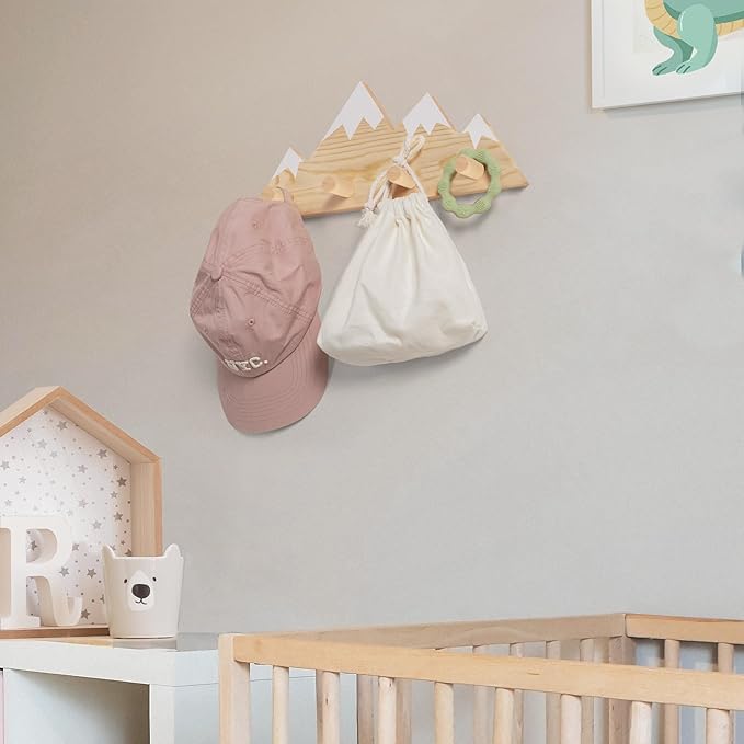 Mountain Wall Hooks - Woodland Nursery Decor - Wall Mount Organizer for Kids Coats & Towels - Ideal Adventure Mountain Decor Baby Shower Gifts - Natural Finish