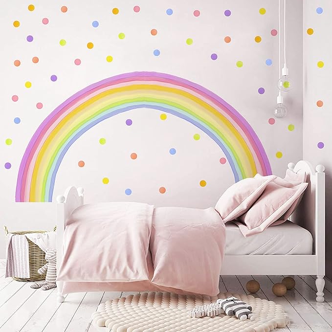 84x42 Inch Extra Large Rainbow Wall Decal Colorful Rainbow Polka Dot Wall Decals Large Rainbow Wall Sticker Fabric Decals Nursery Rainbows Stickers for Kids Rooms Girls Bedroom