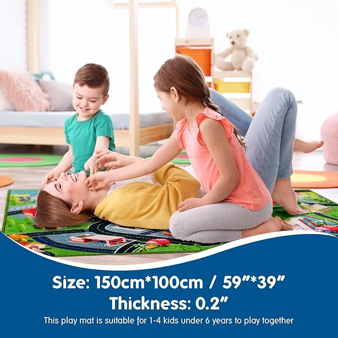 Booooom Jackson Car Rug Play Mat for Kids, 4'11" x 2'7" Rug,Car with Roads Bedroom, Kid Carpet Toddler Boy, Car Area Non-Slip Backing, Car Educational Cars and Toys
