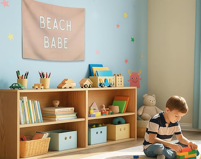 Boho Rectangular Banner Flag Pennant Wall Decor Gift for Baby Boy Girl Kids,Nursery Above Crib Playroom Reading Room Bedroom Living Room Decor-Beach Babe-Baby,Shower Birthday Christmas Gift