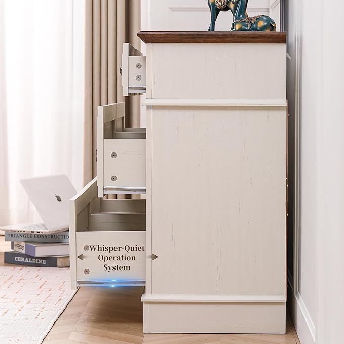 Dresser for Bedroom with 7 Drawers, 55" Wide Dresser for Storage and Organization, Farmhouse Chest of Drawers for Living Room, Closet, Hallway, White