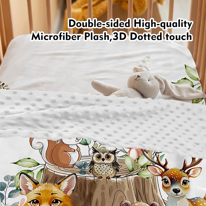 Custom Baby Crib Bedding Set,Personalized Name Animal Stump Pattern Nursery Bed Set 4 Piece,Baby Blanket Fitted Sheet Nursery Rug Wall Art Set,Custom Room Decor Idea Gift for Newborns Boys Girls