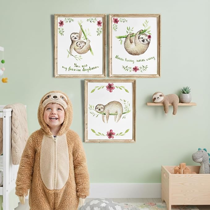 DREAM BIG PRINTABLES Sloth Art Prints (Set of 3) - Unframed - 11x14s | Delightful and Adorable Decor for Any Space | Living Room, Bedroom, Classroom Decor | Modern Wall Art