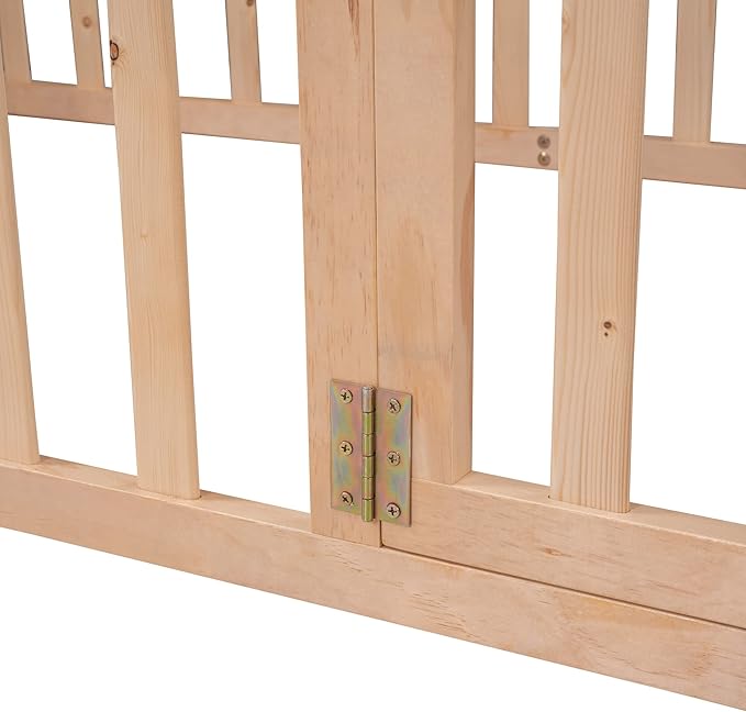 Merax Twin Floor Bed with Safety Guardrails and Door, Wood Montessori Floor Bed Frame for Kids, Twin Playhouse Bed Frame for Baby Girls and Boys, Natural