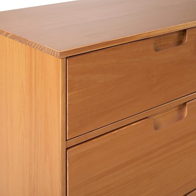 Walker Edison Sloane 3-Drawer Groove Handle Solid Pine Wood Dresser, 36 Inch, Caramel