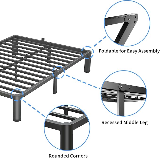 7 Inch Full Size Bed Frame, 3500Lbs Heavy Duty Metal Platform with Round Corner Legs Mattress Slide Stopper, Steel Slat Support No Box Spring Needed, Noise Free, Non-Slip, Easy Assembly