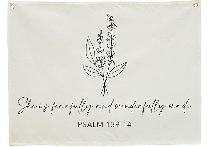 Nursery Scripture Bible Verse-Christian Botanical Decor-Rectangular Banner Flag Poster Wall Decor for Nursery,Bedroom,Playroom,Front Door Baby Kids Girl Boy Teen-Christmas Gift-28.5"L×20"W
