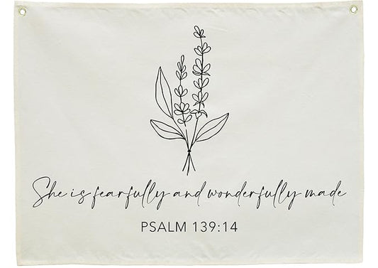 Nursery Scripture Bible Verse-Christian Botanical Decor-Rectangular Banner Flag Poster Wall Decor for Nursery,Bedroom,Playroom,Front Door Baby Kids Girl Boy Teen-Christmas Gift-28.5"L×20"W