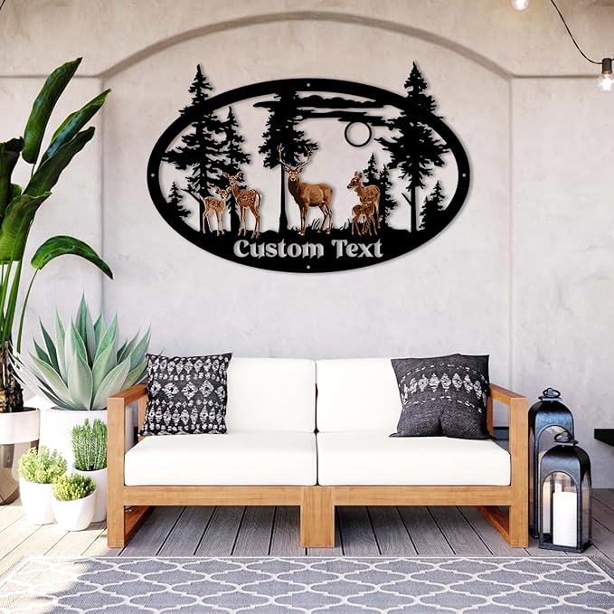 White Tailed Deers Metal Signs Customized, Deer Hunter's Gift, Custom Signs Outdoor Metal, Personalized Family Name Sign, Colorful Wall Art, Porch/Cabin/Lodge/Antler/Camping Decor