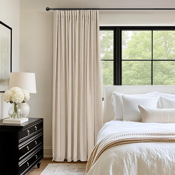 INOVADAY 100% Blackout Curtains for Bedroom, Black Out Curtains 108 Inch Long, Clip Rings Linen Blackout Drapes, Thermal Insulated Room Darkening for Living Room, 1 Panel - Oatmeal,W102xL108